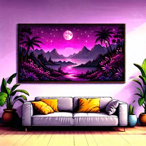 Lifestyle Woodcut Print: Cozy Living Room With Plants And Natural Elements With Cozy Living