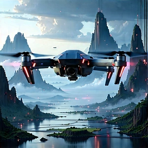 Drone With Digital Artwork With Drone Flying