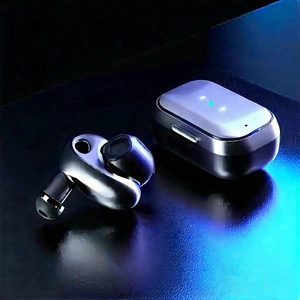 Tech Concept Art: Wireless Earbuds With Data Visualization With Pair Earbuds