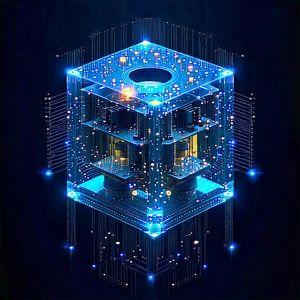 Quantum Computer With Digital Particles With Blue White