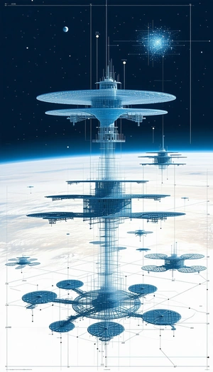 A Futuristic City With A Large, Multi-level Structure Towering Over The Surrounding Area