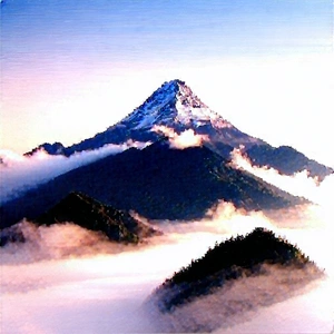 Nature Pastel Drawing: Mist Over (mountain:1.22) Peak With Majestic Mountain