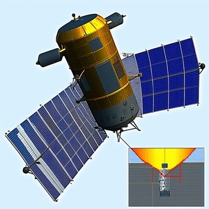 A Spacecraft Is Shown In A Blue And Orange Color Scheme