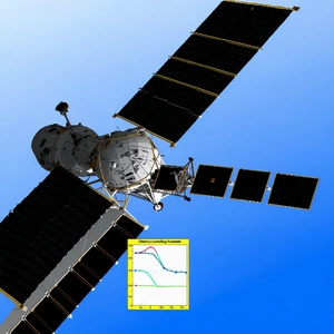 A Space Shuttle With A Large Satellite Dish On Top Of It