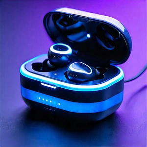 Wireless Earbuds With Glowing Screen With Pair Blue
