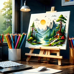Educational Technology In Tech Office With Painting Mountainous