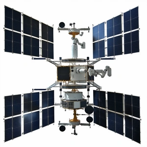 A Large Spacecraft With A Satellite Dish On Top