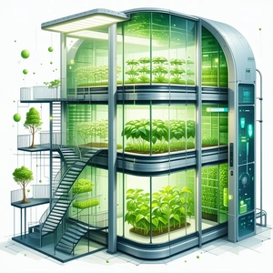 In The Image, There Is A Large, Multi-story Building That Houses A Variety Of Plants