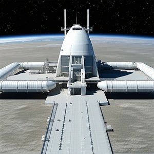 A Large White Spacecraft Is Docked At A Space Station