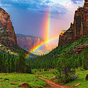 Nature Landscape Photography: Rainbow Over Canyon Floor With Beautiful Rainbow