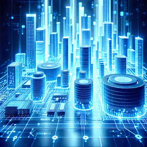 Financial Technology In Manufacturing Facility With Futuristic Cityscape