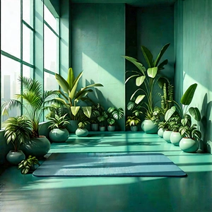 Lifestyle Geometric Design: Wellness Scene With Yoga Mat And Plants With Image, There