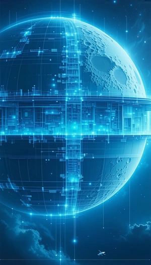 A Blue And White Image Of A Space Station Is Displayed
