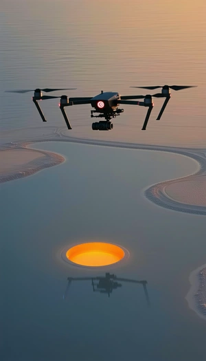 A Drone Is Flying Over A Large, Round, Yellow Object, Which Appears To Be A Hollowed-out Sphere