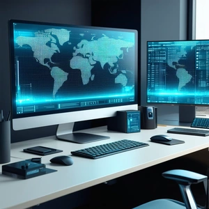 Business Concept Art: Workplace with (digital:1.43) devices on desk