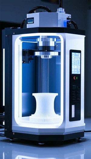 A Large, White, And Blue 3d Printer Is Shown In The Image