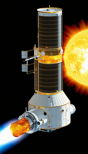 A Space Shuttle Is Shown In A Close-up View, With The Sun Shining On It