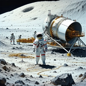 In The Image, There Are Three Astronauts Standing On The Moon's Surface