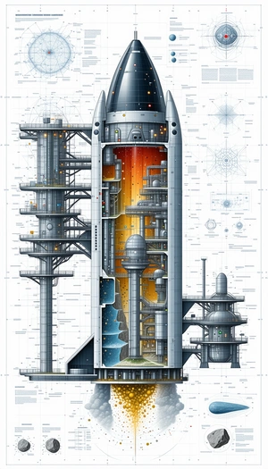 In This Image, There Is A Large Space Shuttle That Has Been Cut In Half, Revealing Its Interior