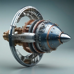 A Large, Intricate Model Of A Spacecraft, Likely A Rocket Or A Space Shuttle