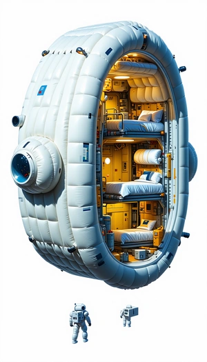 In The Image, There Is A Large White Spacecraft With A Round Shape, Resembling A Giant White Pillow