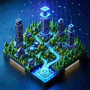 Tech Isometric Design: Artificial intelligence visualization