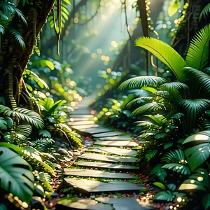 Nature Graphic Design: Path Through Tropical Jungle With Serene Forest