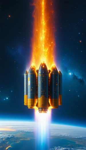 A Rocket Ship With Three Engines, Flying Through The Sky