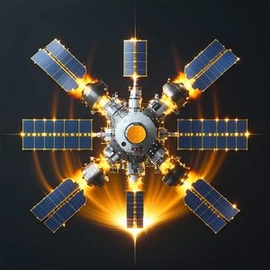 A Space Station With A Large Number Of Solar Panels