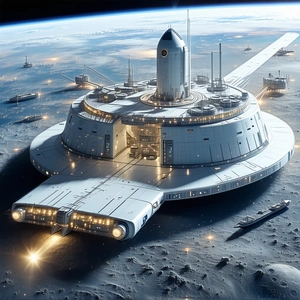 A Large White Spacecraft Is Docked At A Space Station