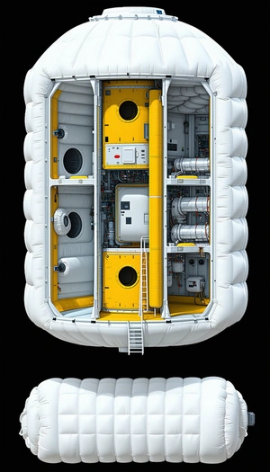 The Image Is A Computer-generated (cgi) Drawing Of A Large White And Yellow Spacecraft