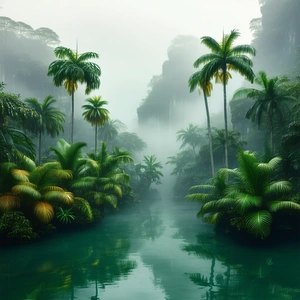 Nature Matte Painting: Tropical plants in misty environment