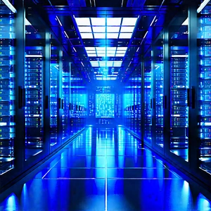 Futuristic Server Room With Large, Blue-lit