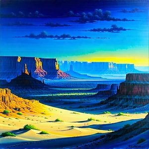Nature Acrylic Painting: Desert (landscape:1.4) During Blue Hour With Beautiful Desert