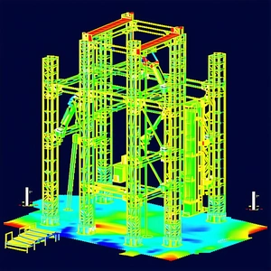 The Image Is A 3d Model Of A Large Structure, Possibly A Building Or A Bridge
