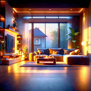 Lifestyle Advertising Photography: Cozy Living Room With Warm Lighting With Image, There