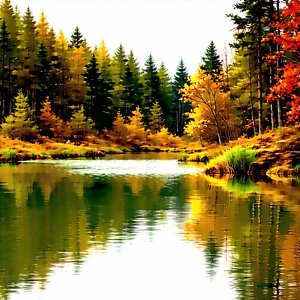 Nature Blender Artwork: Tranquil Pond Surrounded By Autumn Trees With Image, There