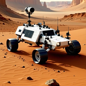 A White And Black Vehicle Is Parked On A Rocky Terrain