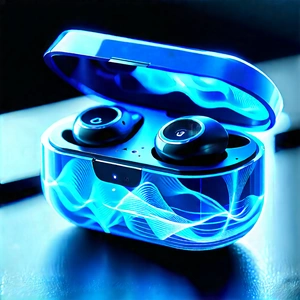 Wireless Earbuds With Holographic Display With Blue White