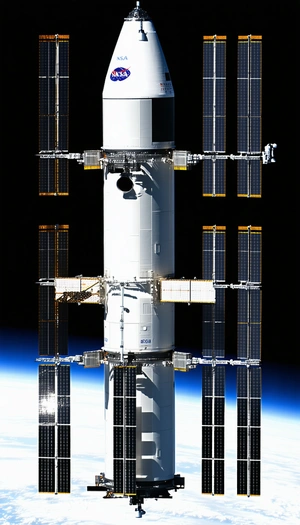 A Large Spacecraft With A White And Grey Color Scheme