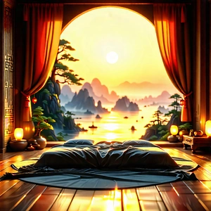 Lifestyle Vector Art: Bedroom Sanctuary With Warm Lighting With Beautifully Designed