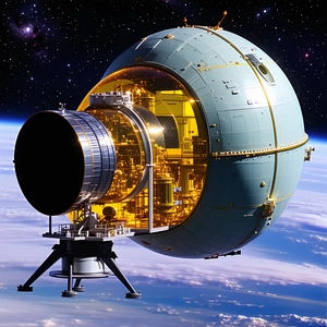 A Large Spacecraft With A Dome-shaped Structure, Possibly A Space Station Or A Satellite