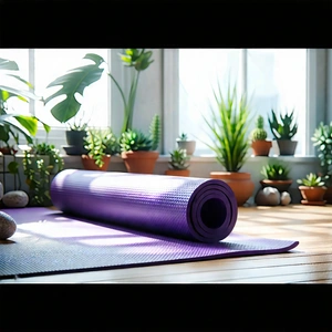 Lifestyle Professional Photography: Wellness Scene With Yoga Mat And Plants With Purple Yoga