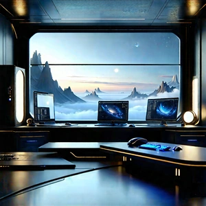 (futuristic:1.44) Digital Workspace With Image, There