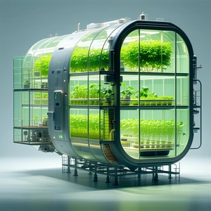 A Large, Cylindrical Greenhouse Filled With Various Plants