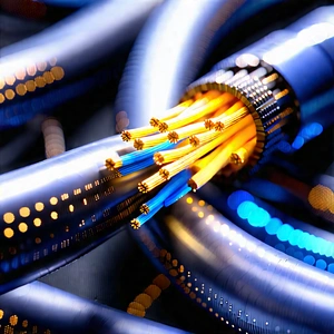 Close-up Of Fiber Optic Cables With Bundle Wires
