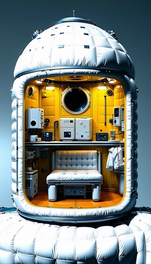 A Small, White, And Yellow Spacecraft With A Large Window