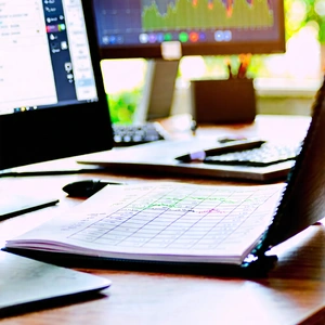 Business Editorial Photography: Workplace with productivity tools on desk