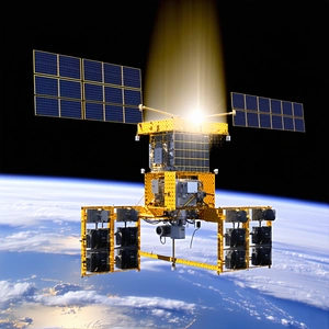 A Spacecraft With A Large Satellite Dish On Top Of It
