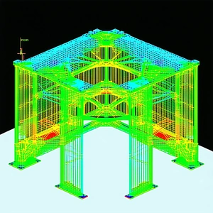 The Image Is A 3d Model Of A Large, Open Structure With A Metal Frame